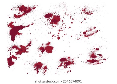 Conjunto de fundo de borrões de vetor de sangue grunge. Conjunto de ilustração de arte pintada de mancha de textura de sangue