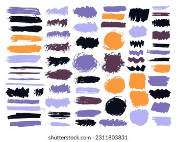 Ink grunge brush stroke vector set. Isolated inkblot streak scrawl elements. Spatter paintbrush sale sticker stencil group. Brush stroke paint spots design.