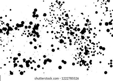 Ink grunge drops texture. Black hand drawn splashes and stains on white background.