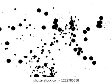 Ink grunge drops texture. Black hand drawn splashes and stains on white background.