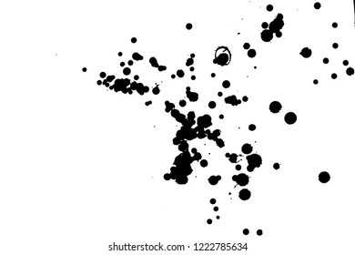 Ink grunge drops texture. Black hand drawn splashes and stains on white background.