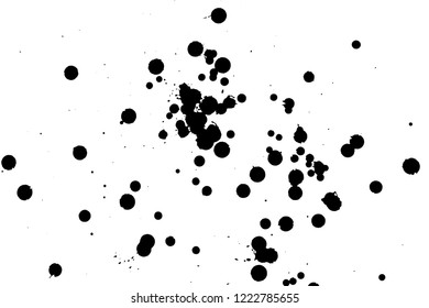 Ink grunge drops texture. Black hand drawn splashes and stains on white background.
