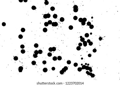 Ink grunge drops texture. Black hand drawn splashes and stains on white background.