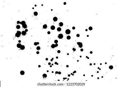 Ink grunge drops texture. Black hand drawn splashes and stains on white background.