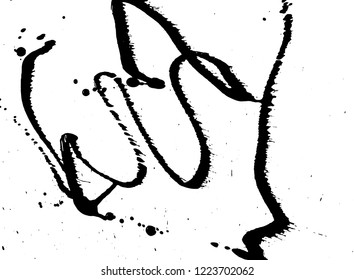 Ink grunge drops texture. Black hand drawn splashes and stains on white background.