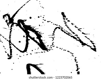 Ink grunge drops texture. Black hand drawn splashes and stains on white background.