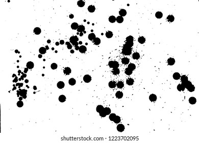 Ink grunge drops texture. Black hand drawn splashes and stains on white background.