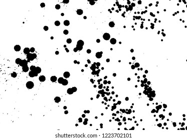Ink grunge drops texture. Black hand drawn splashes and stains on white background.