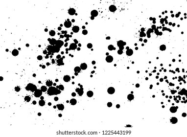 Ink grunge drops texture. Black hand drawn splashes and stains on white background.
