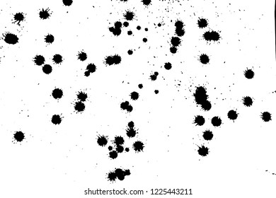 Ink grunge drops texture. Black hand drawn splashes and stains on white background.