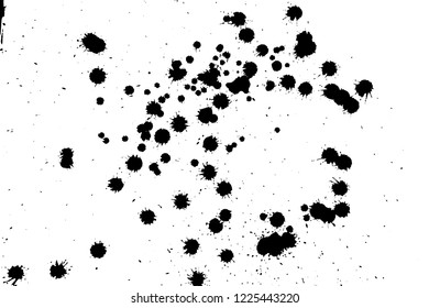 Ink grunge drops texture. Black hand drawn splashes and stains on white background.
