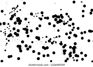 Ink grunge drops texture. Black hand drawn splashes and stains on white background.