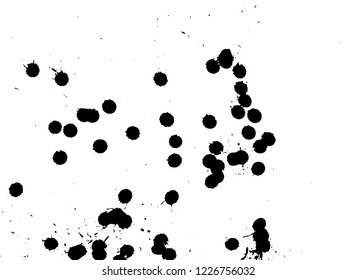 Ink grunge drops texture. Black hand drawn splashes and stains on white background.
