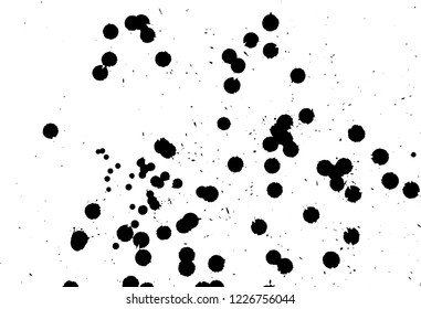 Ink grunge drops texture. Black hand drawn splashes and stains on white background.