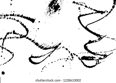 Ink grunge drops texture. Black hand drawn splashes and stains on white background.