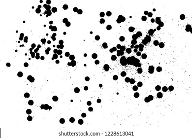 Ink grunge drops texture. Black hand drawn splashes and stains on white background.