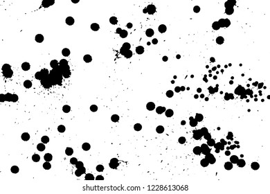 Ink grunge drops texture. Black hand drawn splashes and stains on white background.