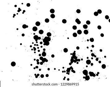 Ink grunge drops texture. Black hand drawn splashes and stains on white background.