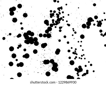 Ink grunge drops texture. Black hand drawn splashes and stains on white background.