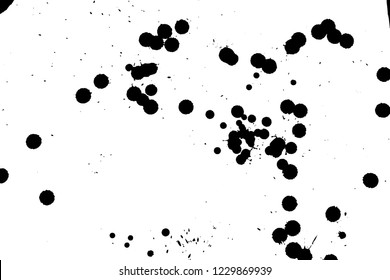 Ink grunge drops texture. Black hand drawn splashes and stains on white background.