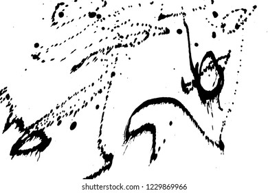 Ink grunge drops texture. Black hand drawn splashes and stains on white background.