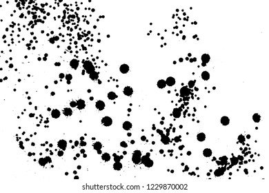 Ink grunge drops texture. Black hand drawn splashes and stains on white background.