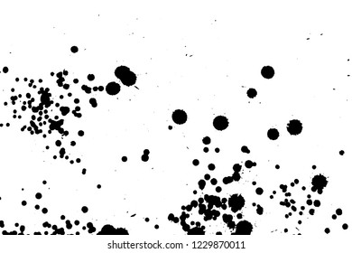 Ink grunge drops texture. Black hand drawn splashes and stains on white background.