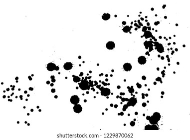 Ink grunge drops texture. Black hand drawn splashes and stains on white background.