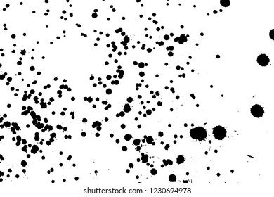 Ink grunge drops texture. Black hand drawn splashes and stains on white background.