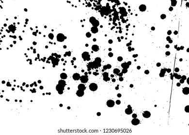 Ink grunge drops texture. Black hand drawn splashes and stains on white background.
