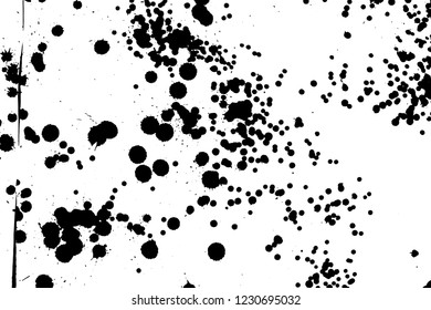 Ink grunge drops texture. Black hand drawn splashes and stains on white background.