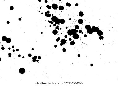 Ink grunge drops texture. Black hand drawn splashes and stains on white background.