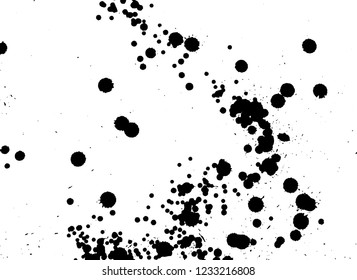Ink grunge drops texture. Black hand drawn splashes and stains on white background.