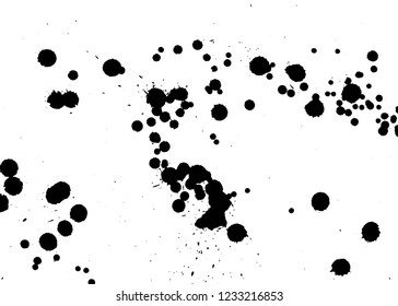 Ink grunge drops texture. Black hand drawn splashes and stains on white background.