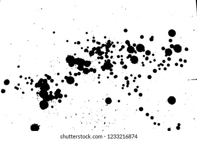 Ink grunge drops texture. Black hand drawn splashes and stains on white background.