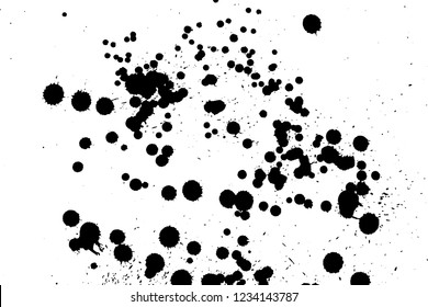 Ink grunge drops texture. Black hand drawn splashes and stains on white background.