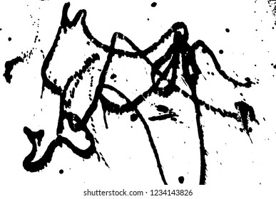 Ink grunge drops texture. Black hand drawn splashes and stains on white background.