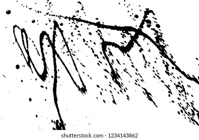 Ink grunge drops texture. Black hand drawn splashes and stains on white background.