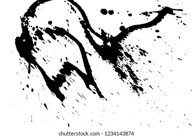 Ink grunge drops texture. Black hand drawn splashes and stains on white background.