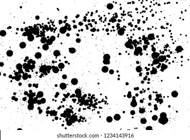 Ink grunge drops texture. Black hand drawn splashes and stains on white background.