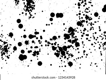 Ink grunge drops texture. Black hand drawn splashes and stains on white background.