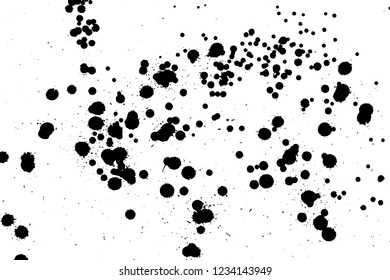 Ink grunge drops texture. Black hand drawn splashes and stains on white background.
