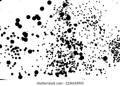 Ink grunge drops texture. Black hand drawn splashes and stains on white background.