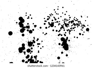 Ink grunge drops texture. Black hand drawn splashes and stains on white background.