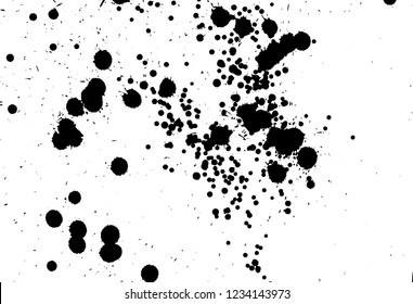 Ink grunge drops texture. Black hand drawn splashes and stains on white background.