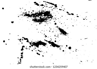 Ink grunge drops texture. Black hand drawn splashes and stains on white background.
