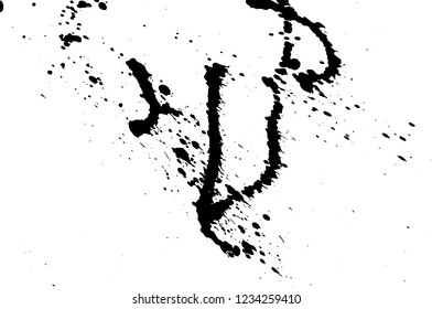 Ink grunge drops texture. Black hand drawn splashes and stains on white background.