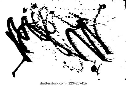 Ink grunge drops texture. Black hand drawn splashes and stains on white background.