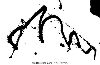 Ink grunge drops texture. Black hand drawn splashes and stains on white background.