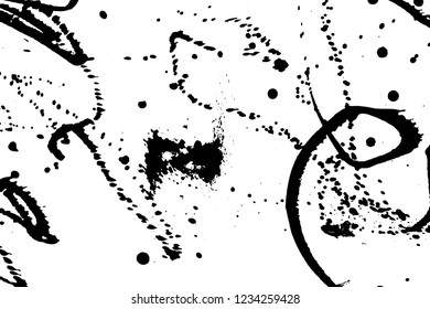 Ink grunge drops texture. Black hand drawn splashes and stains on white background.